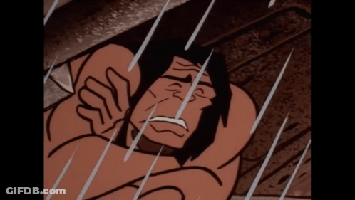 A Cartoon Of A Man Laying In The Rain With A Sad Look On His Face GIF