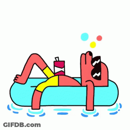 A Cartoon Of A Man Laying On A Float In The Water . GIF