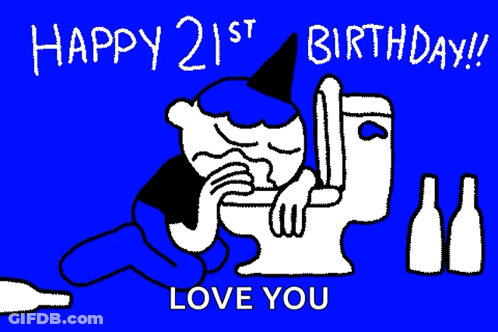 A Cartoon Of A Man Laying On A Toilet With The Words Happy 21St Birthday GIF