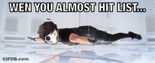 A Cartoon Of A Man Laying On The Floor With The Words Wen You Almost Hit List GIF