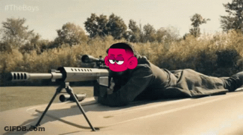 A Cartoon Of A Man Laying On The Ground With A Sniper Rifle With #Theboys Written Above Him GIF