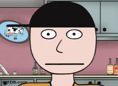 A Cartoon Of A Man Looking At A Picture Of A Cow In A Mirror GIF