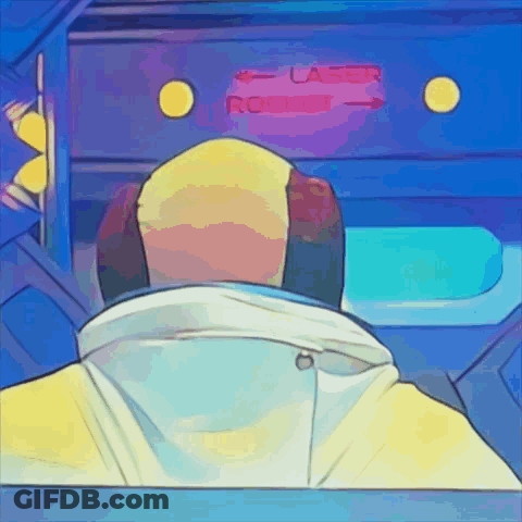 Cartoon Man Looking At Laser Room Sign GIF
