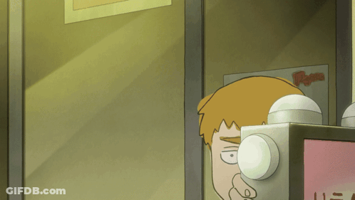 A Cartoon Of A Man Looking At Himself In A Mirror With A Sign Above Him That Says Bingo GIF