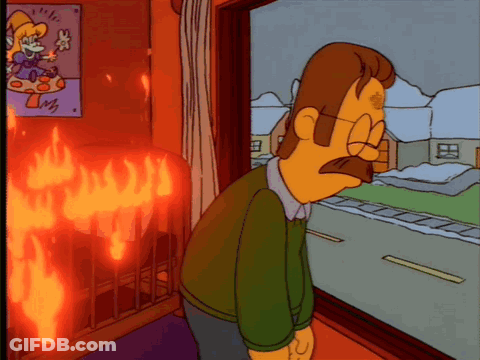 A Cartoon Of A Man Looking Out A Window At A Burning Fireplace GIF
