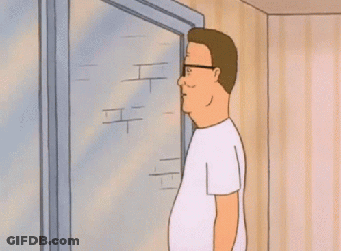 A Cartoon Of A Man Looking Out A Window With The Words Show Off GIF