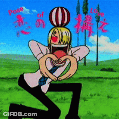 A Cartoon Of A Man Making A Heart With His Hands And The Words Pose Of Love Above Him GIF