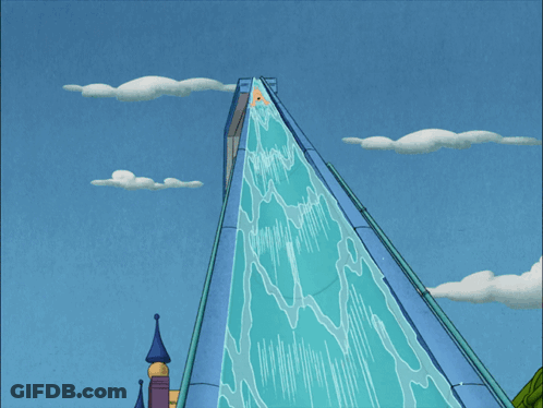 A Cartoon Of A Man On A Water Slide With His Mouth Open GIF