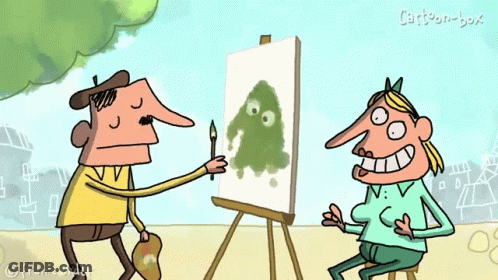 A Cartoon Of A Man Painting A Picture Of A Frog With The Words Cartoon Box On The Bottom GIF