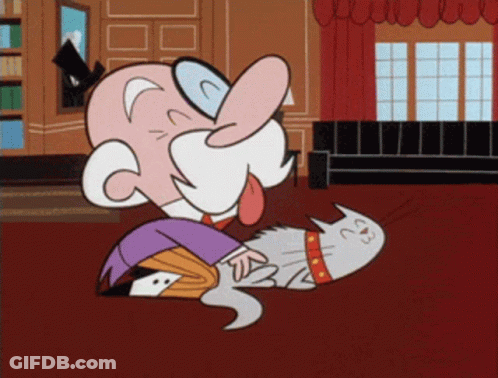 A Cartoon Of A Man Petting A Cat With His Tongue Hanging Out GIF