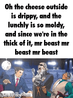 A Cartoon Of A Man Playing A Guitar And A Man Holding A Microphone With Lyrics By Zack At The Bottom GIF