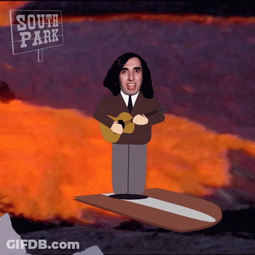 A Cartoon Of A Man Playing A Guitar With A South Park Sign In The Background GIF