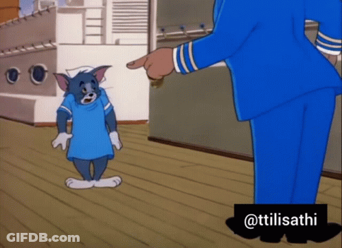 A Cartoon Of A Man Pointing At A Cat With The Caption " @Ttilisathi " GIF