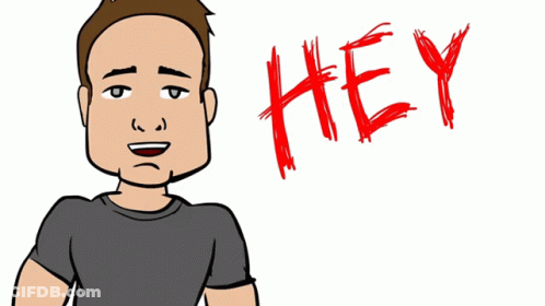 A Cartoon Of A Man Pointing At A Sign That Says Hey Now GIF