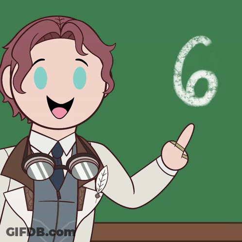 A Cartoon Of A Man Pointing At The Number Six On A Green Board GIF