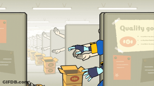 A Cartoon Of A Man Reaching For A Box With A Sign That Says Quality Go GIF