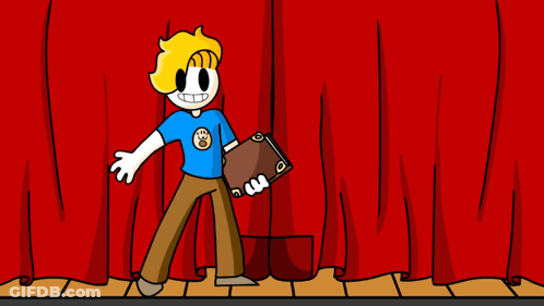 A Cartoon Of A Man Reading A Book Titled Once Upon A Time GIF