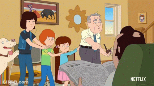 A Cartoon Of A Man Reading A Newspaper With A Netflix Logo On The Bottom GIF