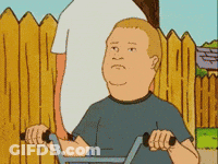 A Cartoon Of A Man Riding A Bicycle With A Fence In The Background GIF