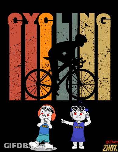 A Cartoon Of A Man Riding A Bike And A Girl Wearing Headphones GIF