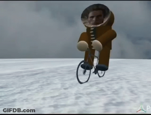 A Cartoon Of A Man Riding A Bike In The Snow With The Letters Ap On The Bottom GIF