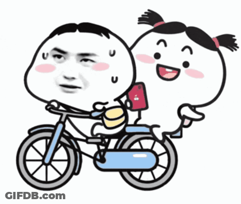 A Cartoon Of A Man Riding A Bike With A Girl On The Back GIF