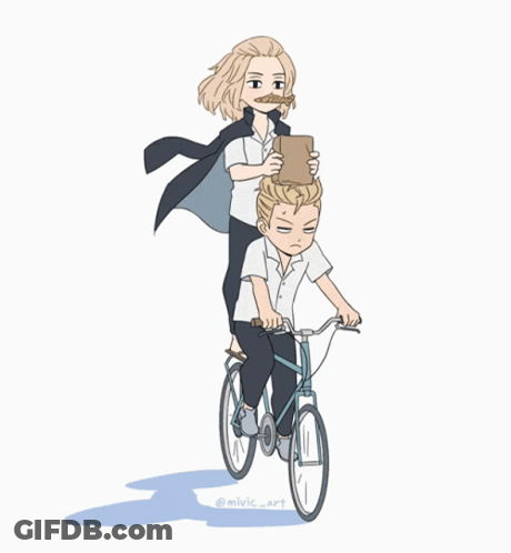 A Cartoon Of A Man Riding A Bike With Another Man On His Back GIF