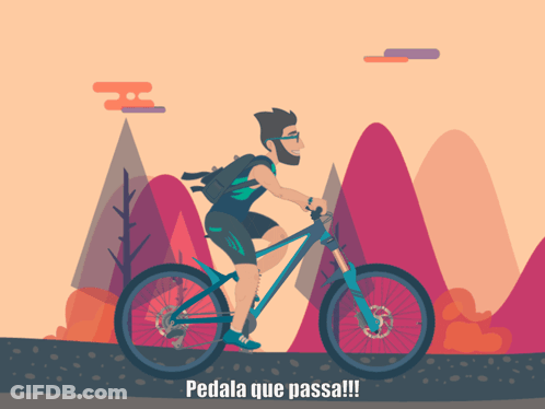 A Cartoon Of A Man Riding A Bike With The Words Pedala Que Passa !!! Below Him GIF
