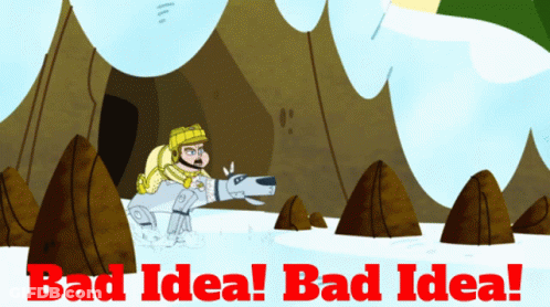 A Cartoon Of A Man Riding A Dog With The Words Bad Idea Below Him GIF