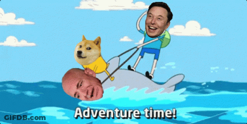 A Cartoon Of A Man Riding A Dolphin With The Words Adventure Time Below GIF