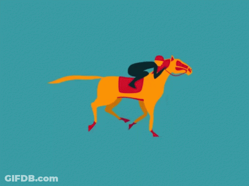 A Cartoon Of A Man Riding A Horse On An Orange And Green Background GIF