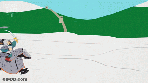 A Cartoon Of A Man Riding A Horse With A Sword And The Words South Park Below Him GIF