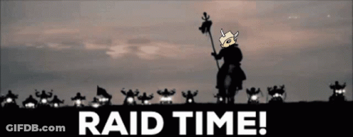A Cartoon Of A Man Riding A Horse With The Words Raid Time On The Bottom GIF