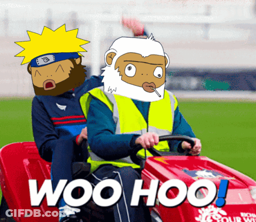 Cartoon Man Riding Lawn Mower Woo Hoo GIF