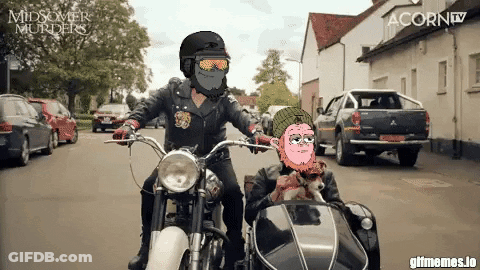 A Cartoon Of A Man Riding A Motorcycle With Another Man In A Sidecar . GIF