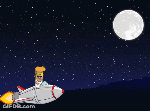 A Cartoon Of A Man Riding A Rocket That Says ' Rocket ' On It GIF