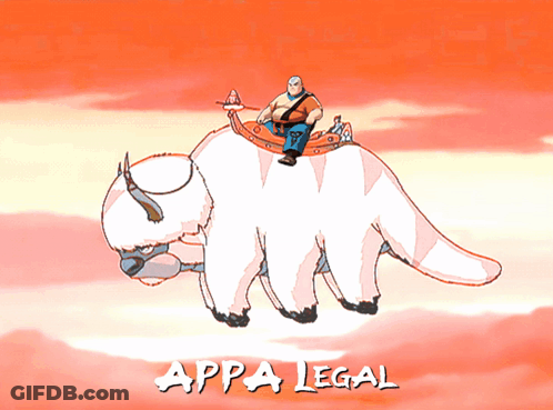 A Cartoon Of A Man Riding On The Back Of A White Animal With The Words Appa Legal Below It GIF
