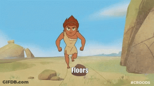 A Cartoon Of A Man Running On A Rock With The Words Floors Written Below Him GIF