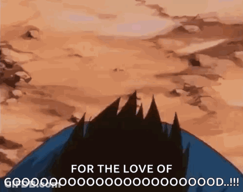 A Cartoon Of A Man 'S Head With The Words `` For The Love Of Gooooooood !!! '' GIF