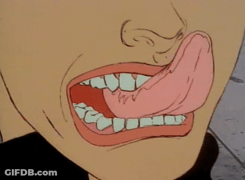 A Cartoon Of A Man 'S Mouth With His Tongue Sticking Out GIF