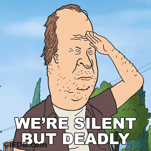 A Cartoon Of A Man Saluting With The Words We 'Re Silent But Deadly GIF
