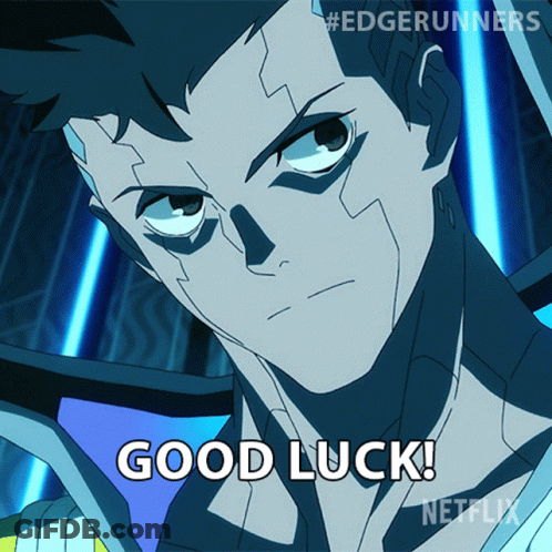 A Cartoon Of A Man Saying Good Luck With A Netflix Logo In The Background GIF
