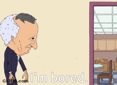 A Cartoon Of A Man Saying I 'M Bored In Front Of A Door GIF