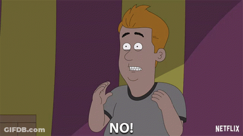 A Cartoon Of A Man Saying No In Front Of A Purple Wall GIF