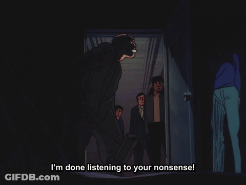 A Cartoon Of A Man Says Come On We 'Re Going Back To Namidabashi GIF