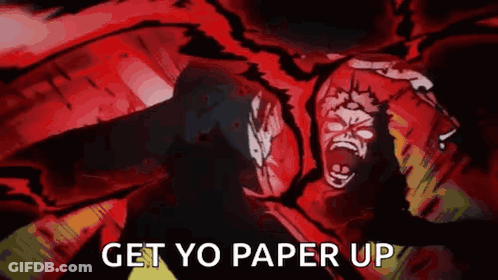 A Cartoon Of A Man Screaming With The Words `` Get Yo Paper Up '' GIF
