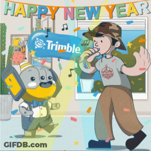 A Cartoon Of A Man Singing In Front Of A Banner That Says " Happy New Year " GIF