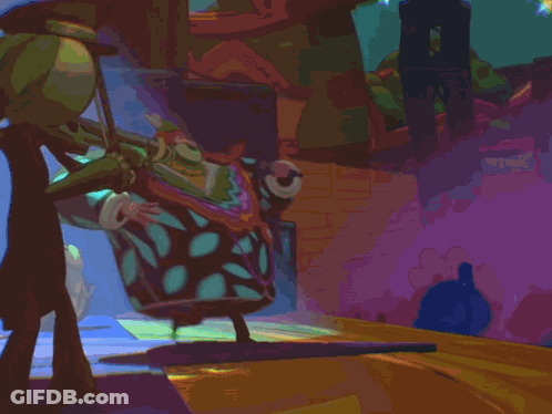 A Cartoon Of A Man Singing Into A Microphone With A Purple Background GIF