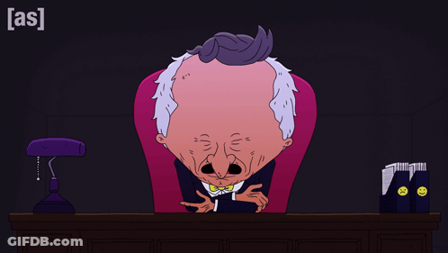 A Cartoon Of A Man Sitting At A Desk With The Letters A And S Below Him GIF