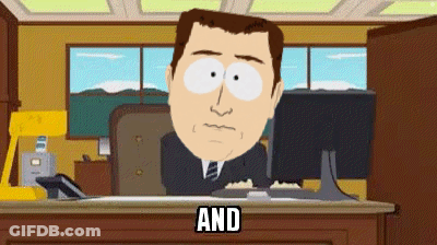 A Cartoon Of A Man Sitting At A Desk With The Words " And " Written Below Him GIF